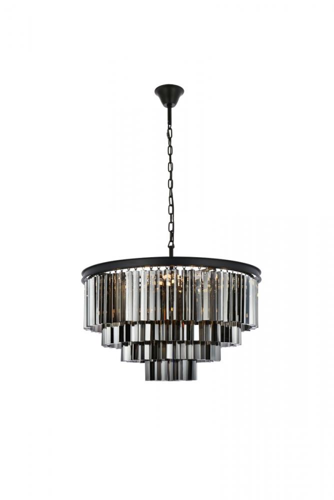 Sydney 17 Light Matte Black Chandelier Silver Shade (Grey) Royal Cut Crystal