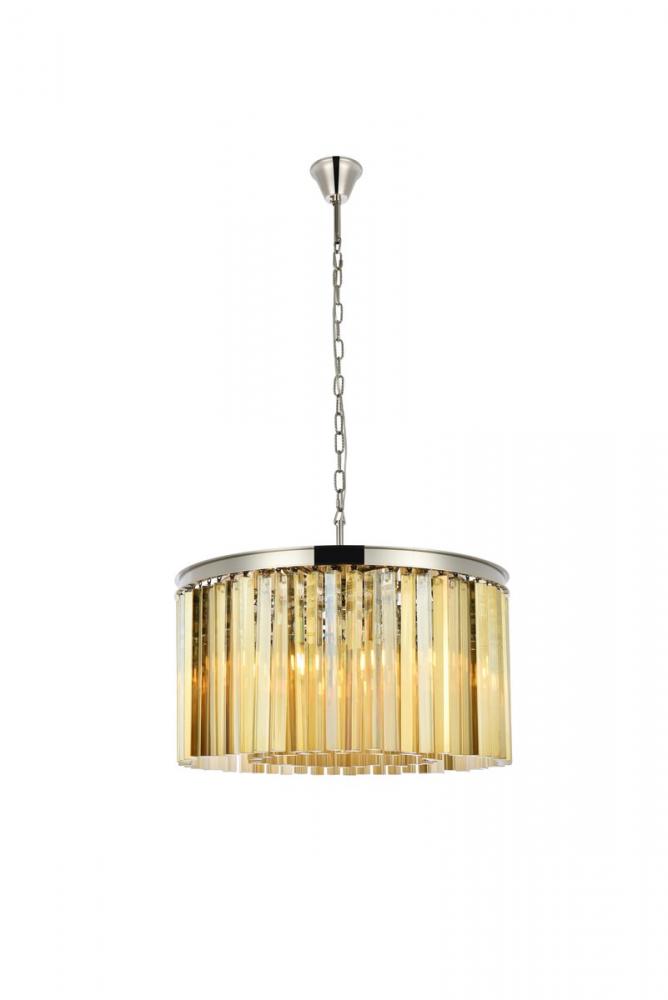 Sydney 8 Light Polished Nickel Chandelier Golden Teak (Smoky) Royal Cut Crystal