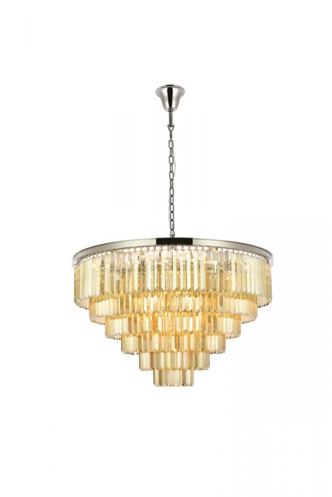 Sydney 33 Light Polished Nickel Chandelier Golden Teak (Smoky) Royal Cut Crystal