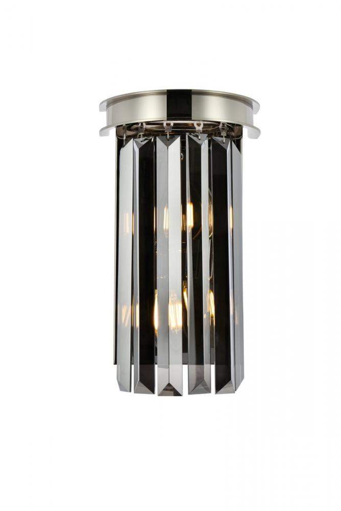 Sydney 2 Light Polished Nickel Wall Sconce Silver Shade (Grey) Royal Cut Crystal