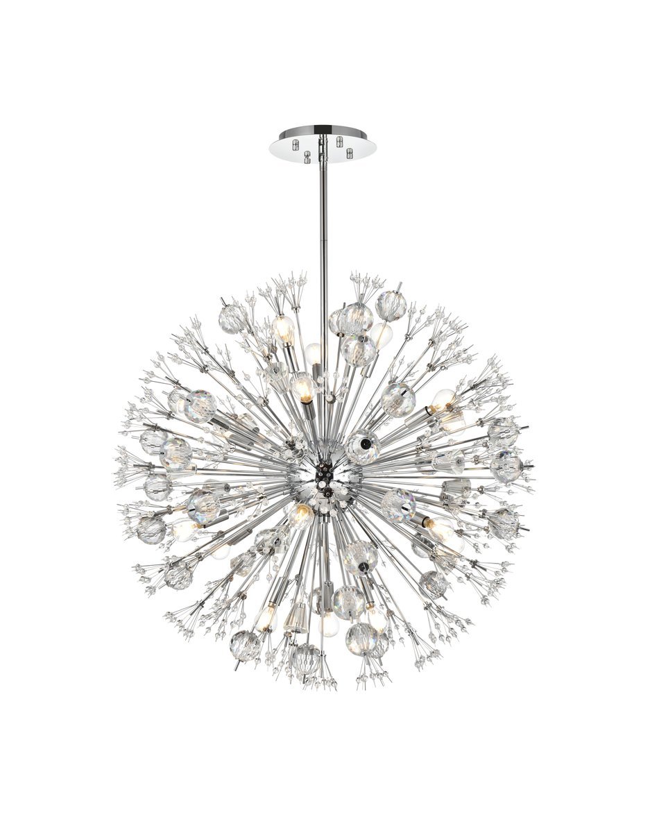 Vera 32 Inch Crystal Starburst Round Pendant in Chrome