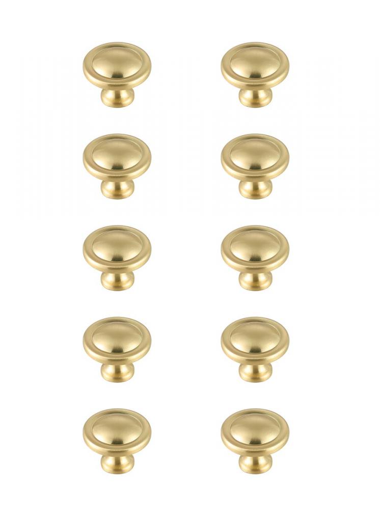 Garlande 1.2" Diameter Brushed Gold Mushroom Knob Multipack (Set of 10)