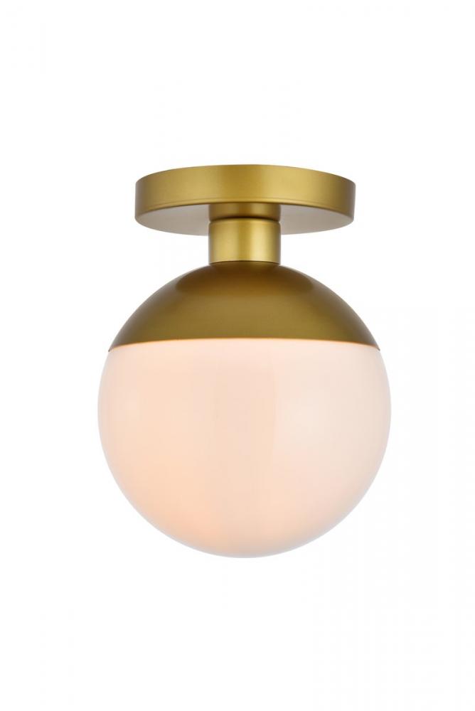 Eclipse 1 Light Brass Flush Mount With Frosted White Glass