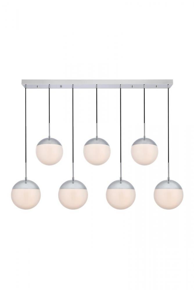 Eclipse 7 Lights Chrome Pendant With Frosted White Glass