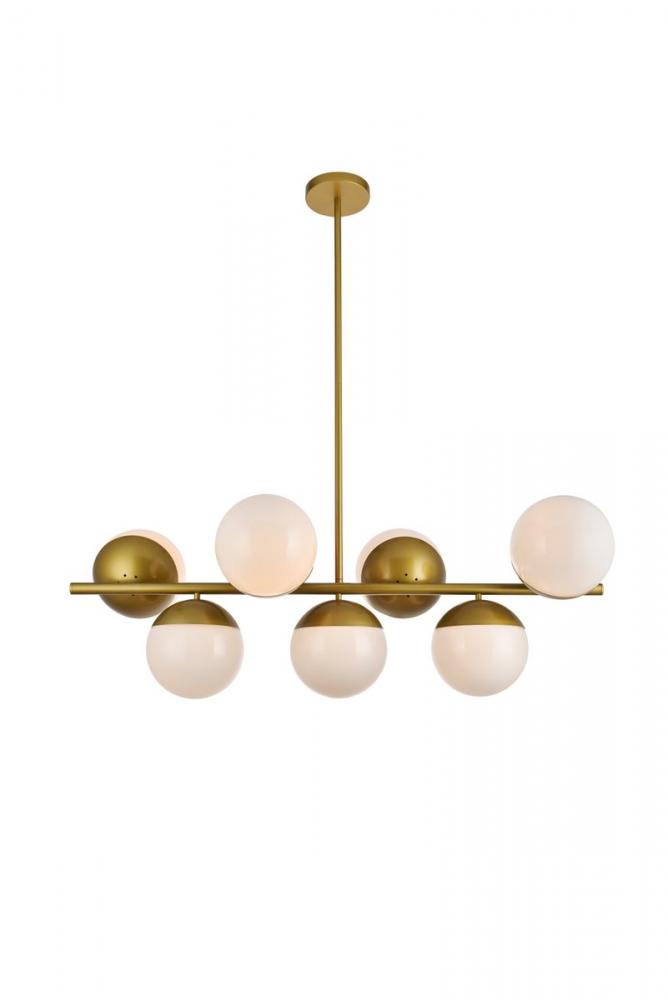 Eclipse 7 Lights Brass Pendant with Frosted White Glass