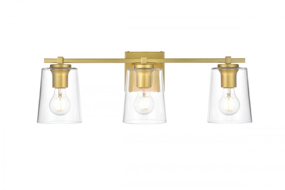 Kacey 3 Light Brass and Clear Bath Sconce