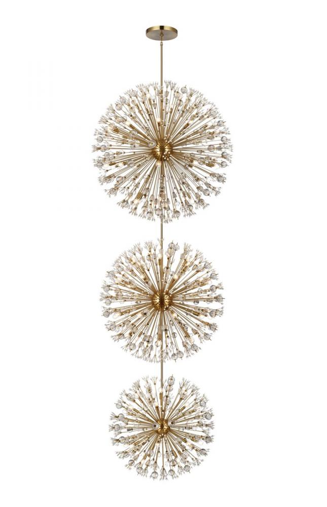 Vera 48 Inch Three Tiers Crystal Starburst Chandelier in Satin Gold