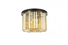 Elegant 1238F20MB-GT/RC - Sydney 6 Light Matte Black Flush Mount Golden Teak (Smoky) Royal Cut Crystal