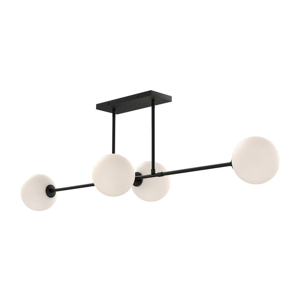 Cassia 48-in Matte Black/Opal Matte Glass 4 Lights Linear Pendant