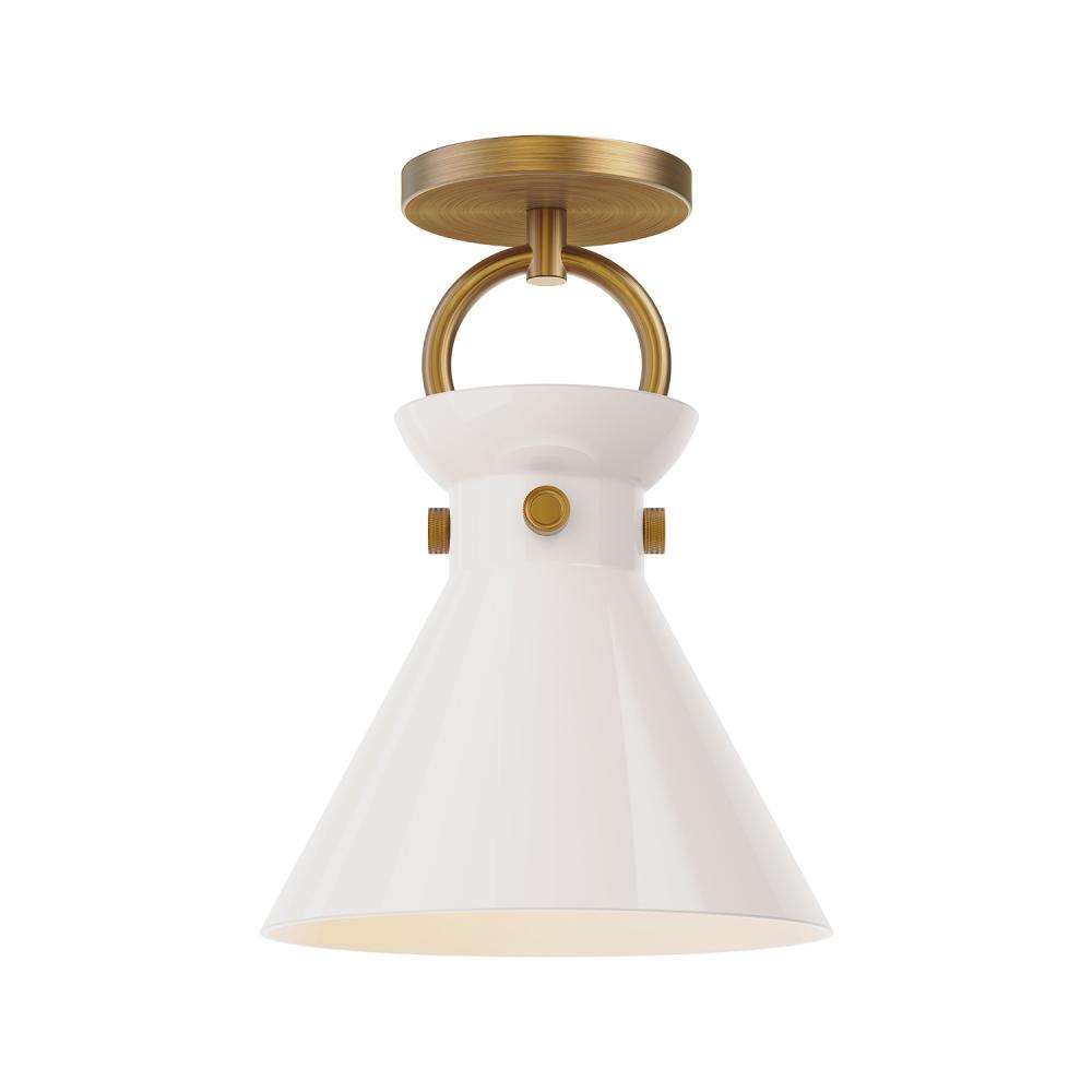 Emerson 9-in Aged Gold/Glossy Opal Glass 1 Light Semi Flush Mount