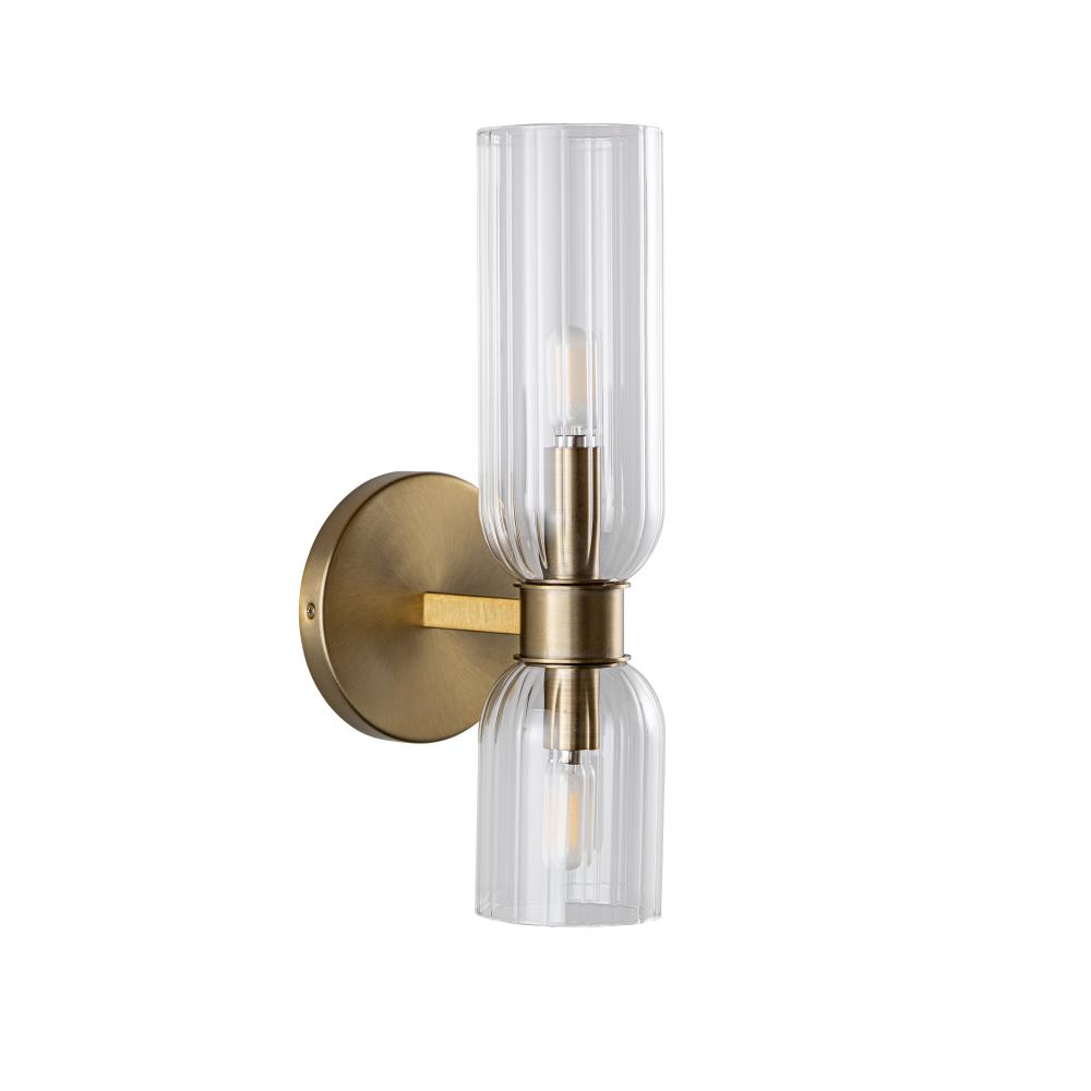 Moru - 2 Light Wall Sconce in Soft Gold with Clear Ribbed  Glass