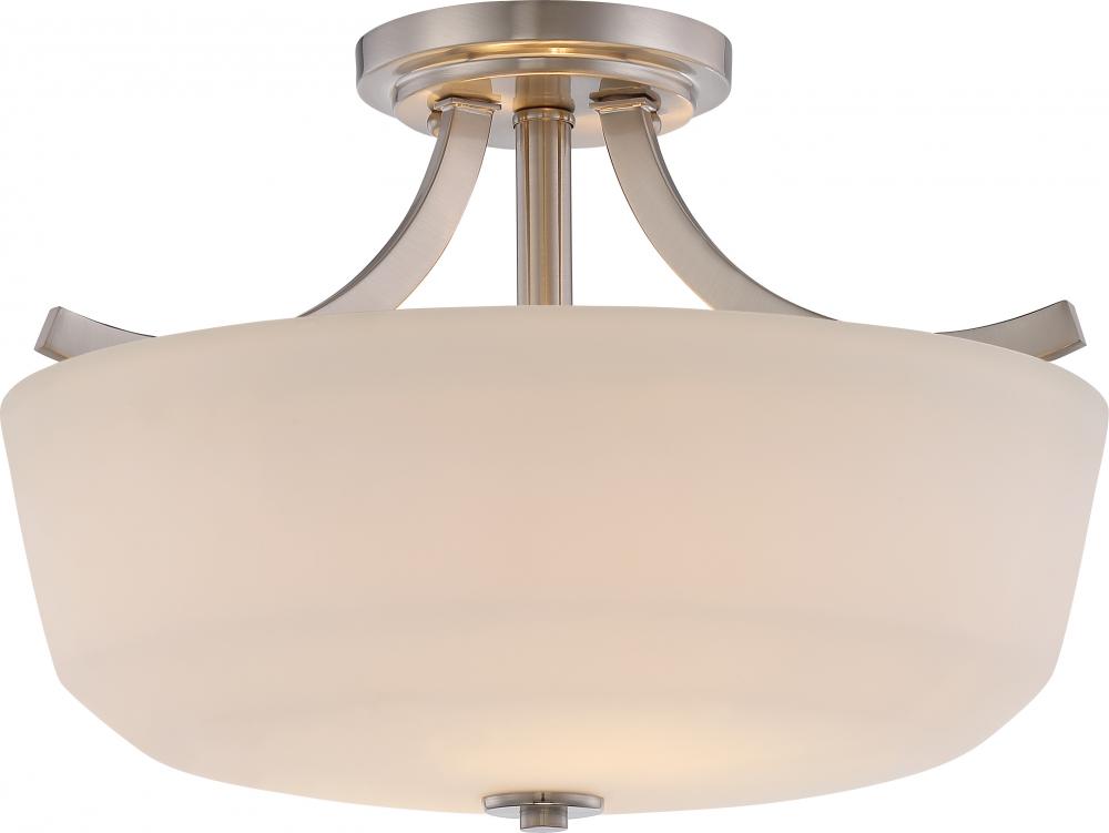 Laguna - 2 Light Semi Flush with White Glass - Brushed Nickel Finish