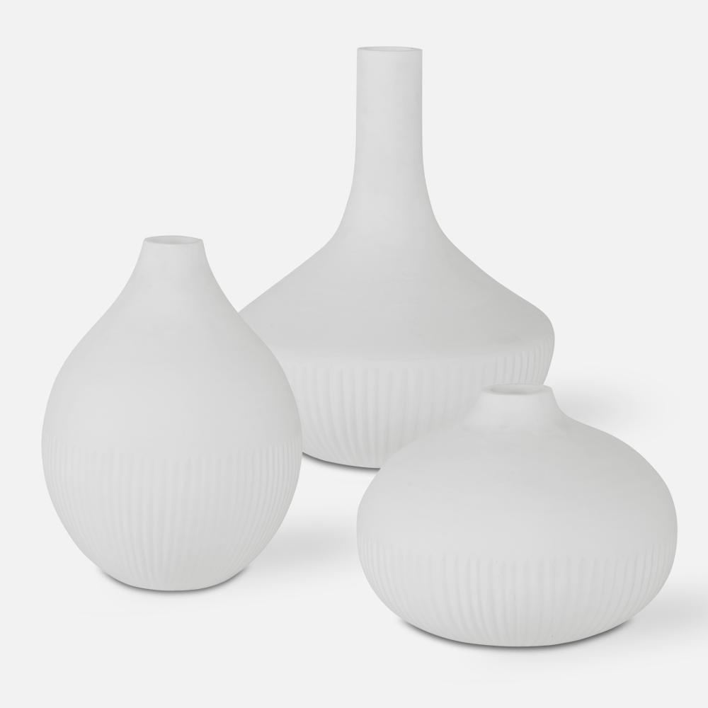 Apothecary Satin White Vases, Set/3